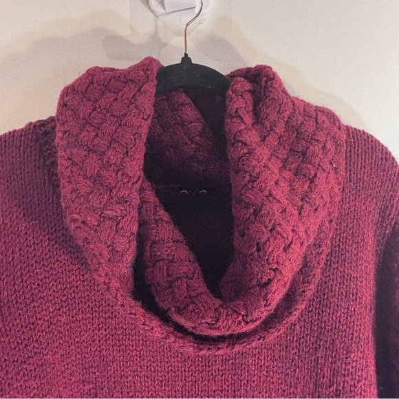 AVA Sz L Wool Alpaca Blend Sweater Cowl Neck Long Line Lattice Hem & Cuffs - Picture 3 of 9